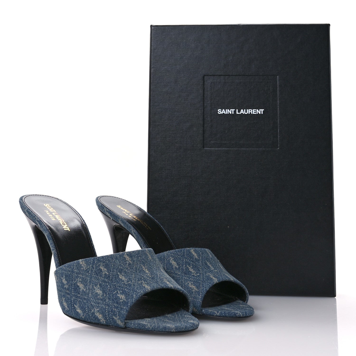 Saint Laurent Denim Monogram La 16 Mule Sandals 39 Blue Jeans 10 of 10