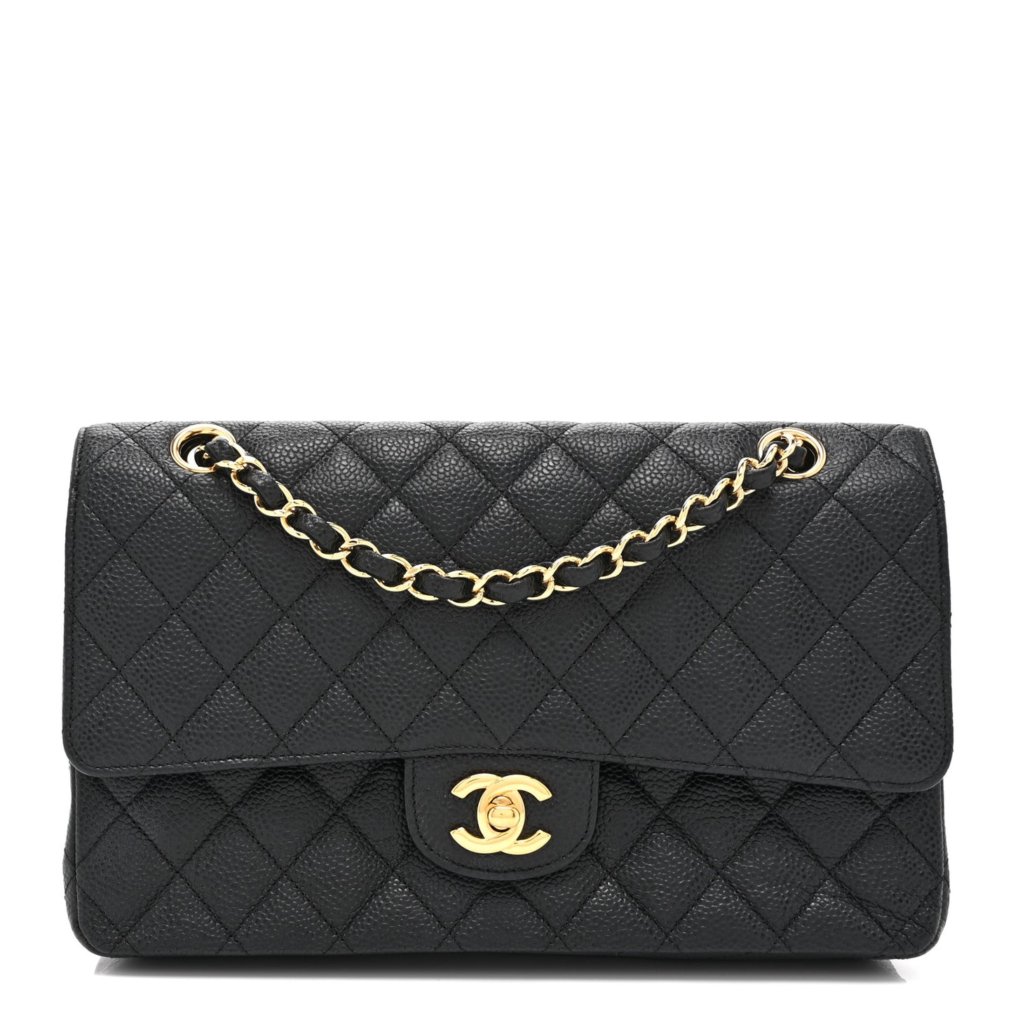 Caviar Quilted Medium Double Flap Black