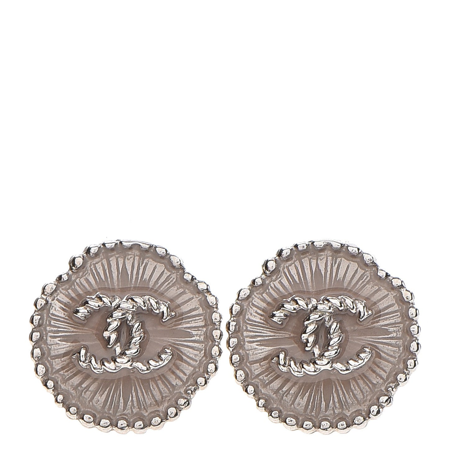 Enamel CC Button Earrings Silver