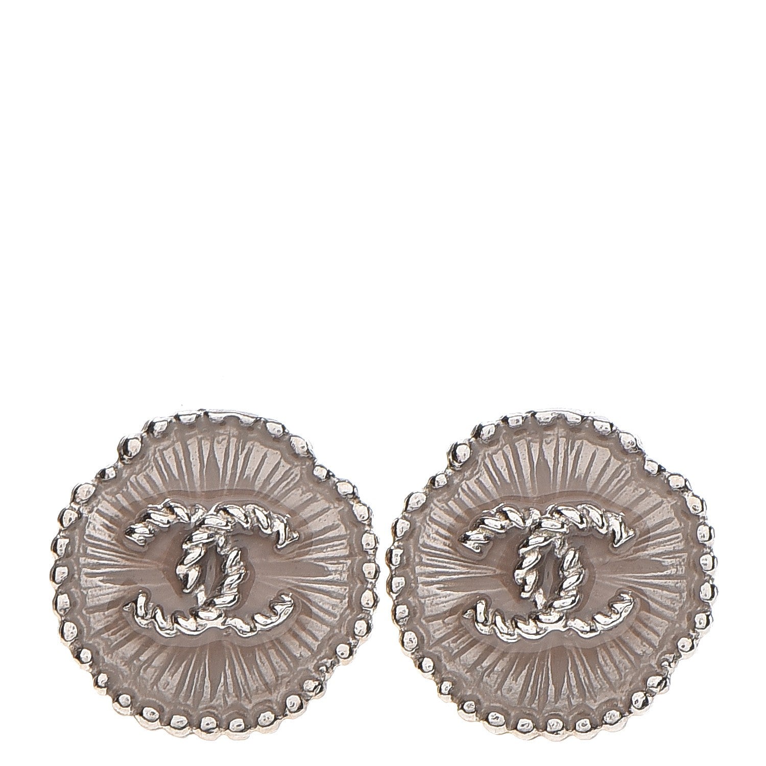 Chanel Enamel CC Button Earrings Silver 1 of 4