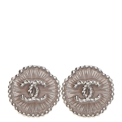 Chanel Enamel CC Button Earrings Silver 1 of 4