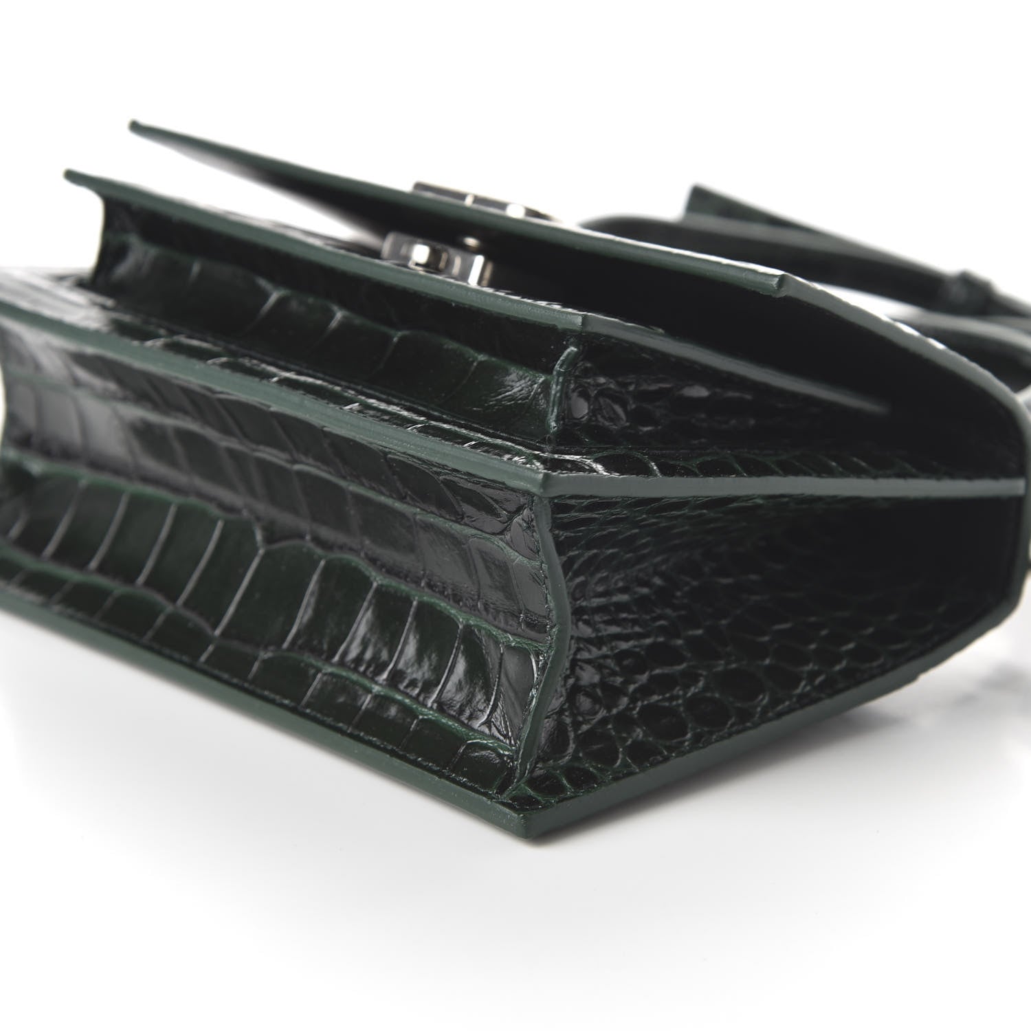 Balenciaga Shiny Calfskin Crocodile Embossed XS Sharp Top Handle Bag Forest Green 7 of 9