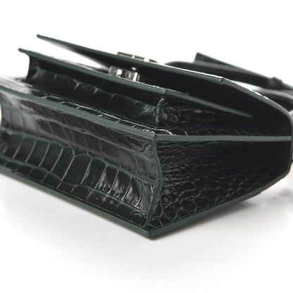 Balenciaga Shiny Calfskin Crocodile Embossed XS Sharp Top Handle Bag Forest Green 7 of 9