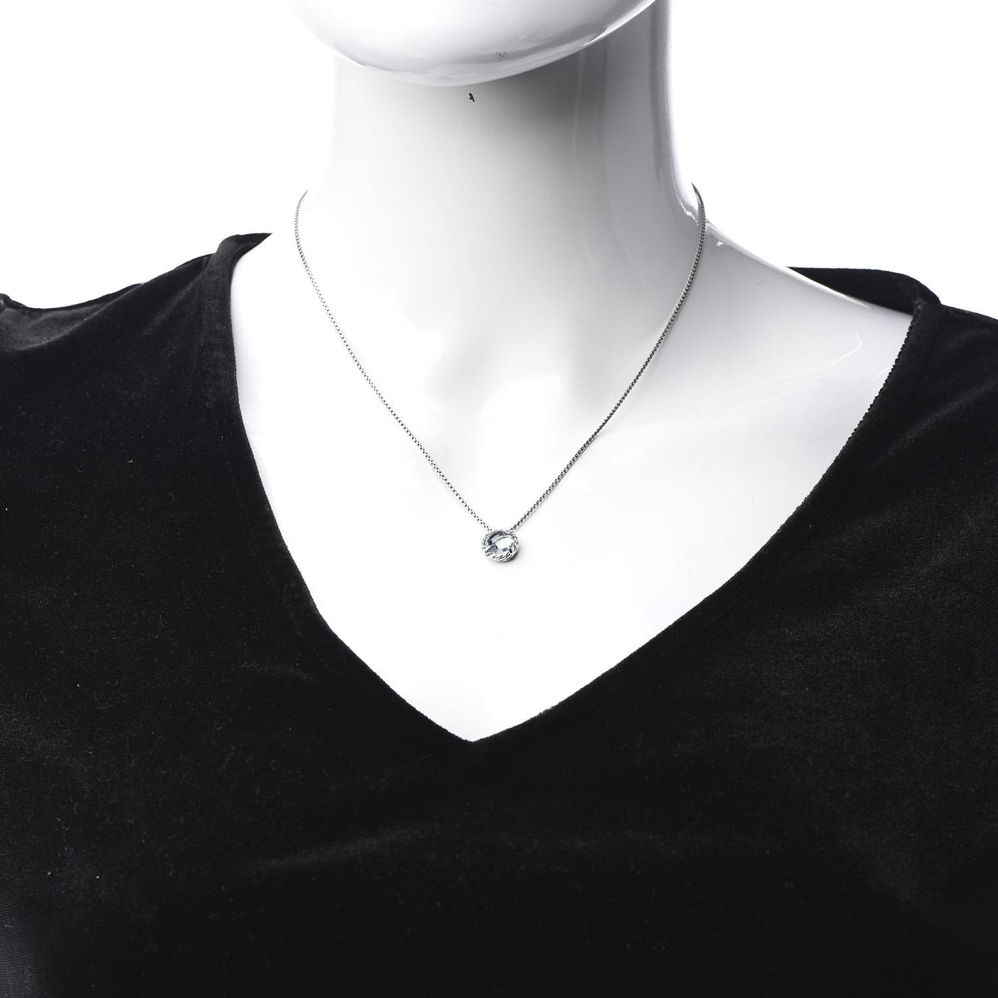 Sterling Silver Blue Topaz 8mm Chatelaine Pendant Necklace