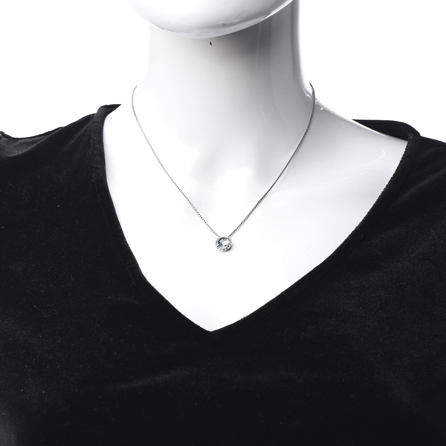 David Yurman Sterling Silver Blue Topaz 8mm Chatelaine Pendant Necklace 2 of 5