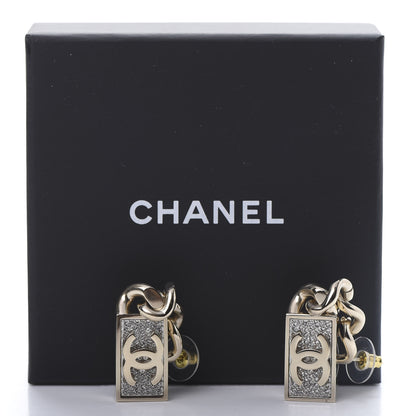 Chanel Crystal Dog Tag Charm Earrings Gold 5 of 5