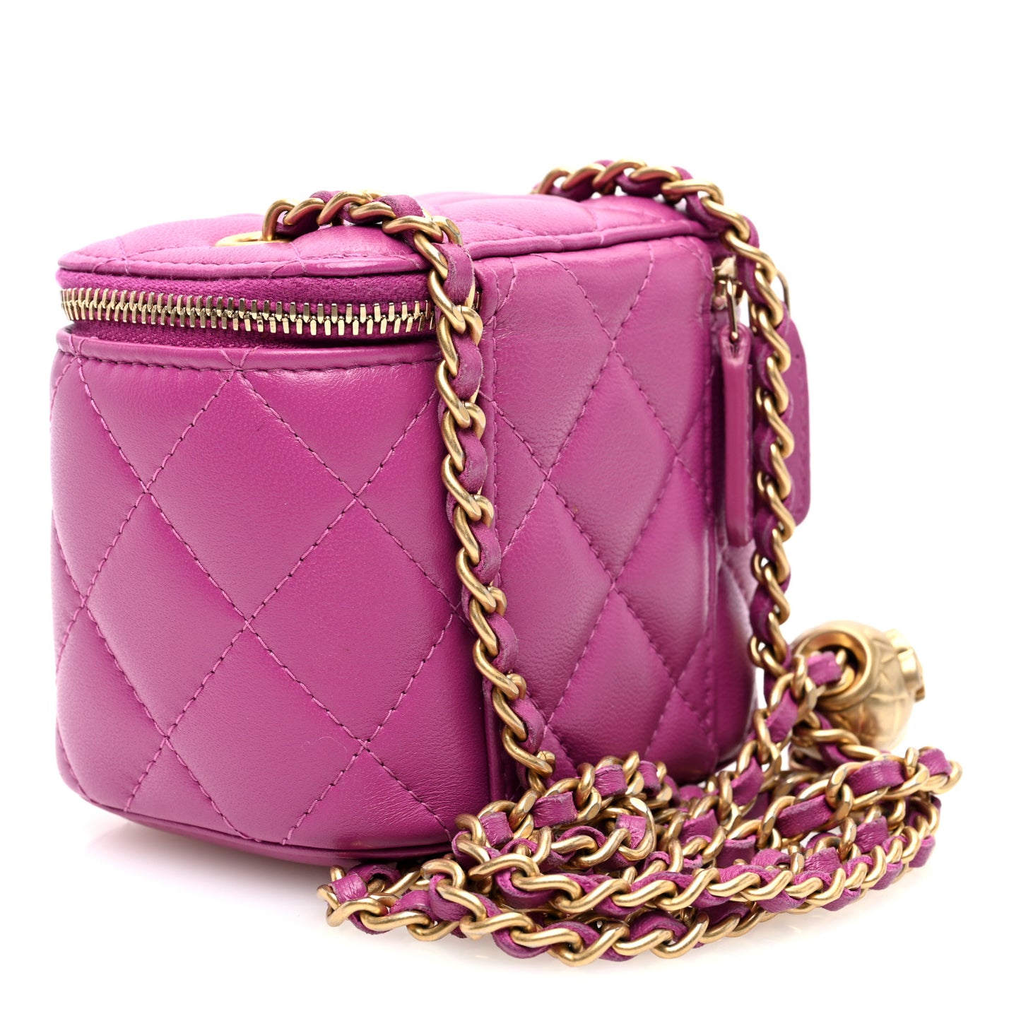 Lambskin Quilted Pearl Crush Mini Vanity Case With Chain  Purple