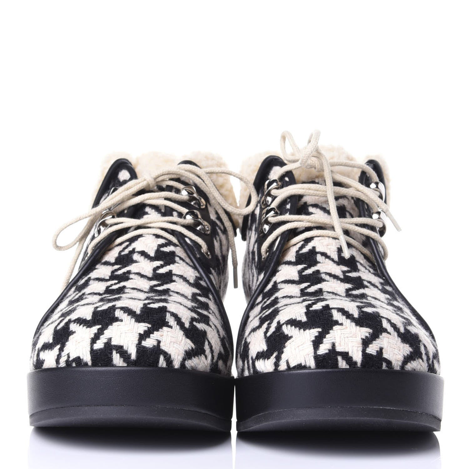 Gucci Optical Tweed Faux Shearling Houndstooth Victor Lace Up Ankle Boots 38.5 White Black 3 of 11
