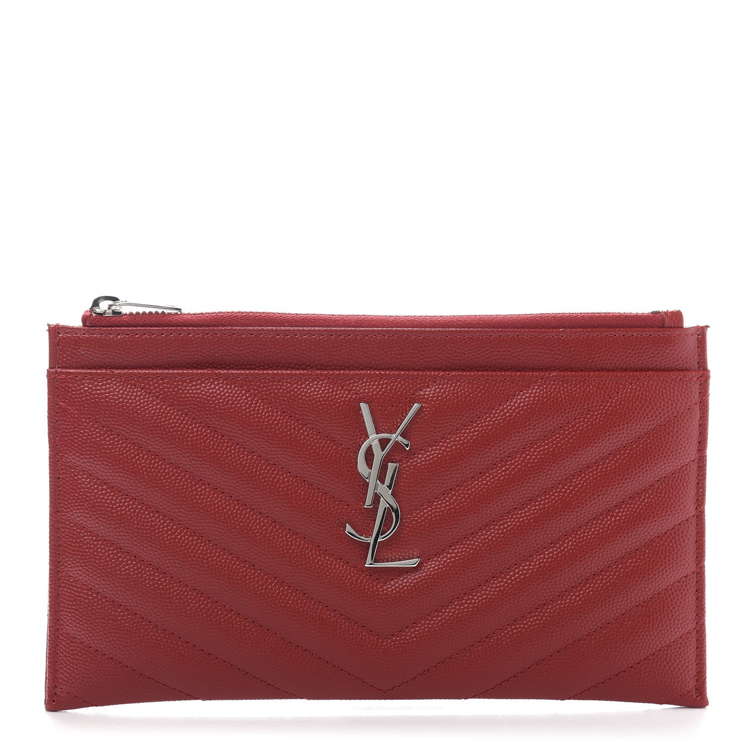 Saint Laurent Grain De Poudre Chevron Monogram Bill Pouch Rouge Eros 1 of 10