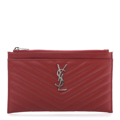 Saint Laurent Grain De Poudre Chevron Monogram Bill Pouch Rouge Eros 1 of 10