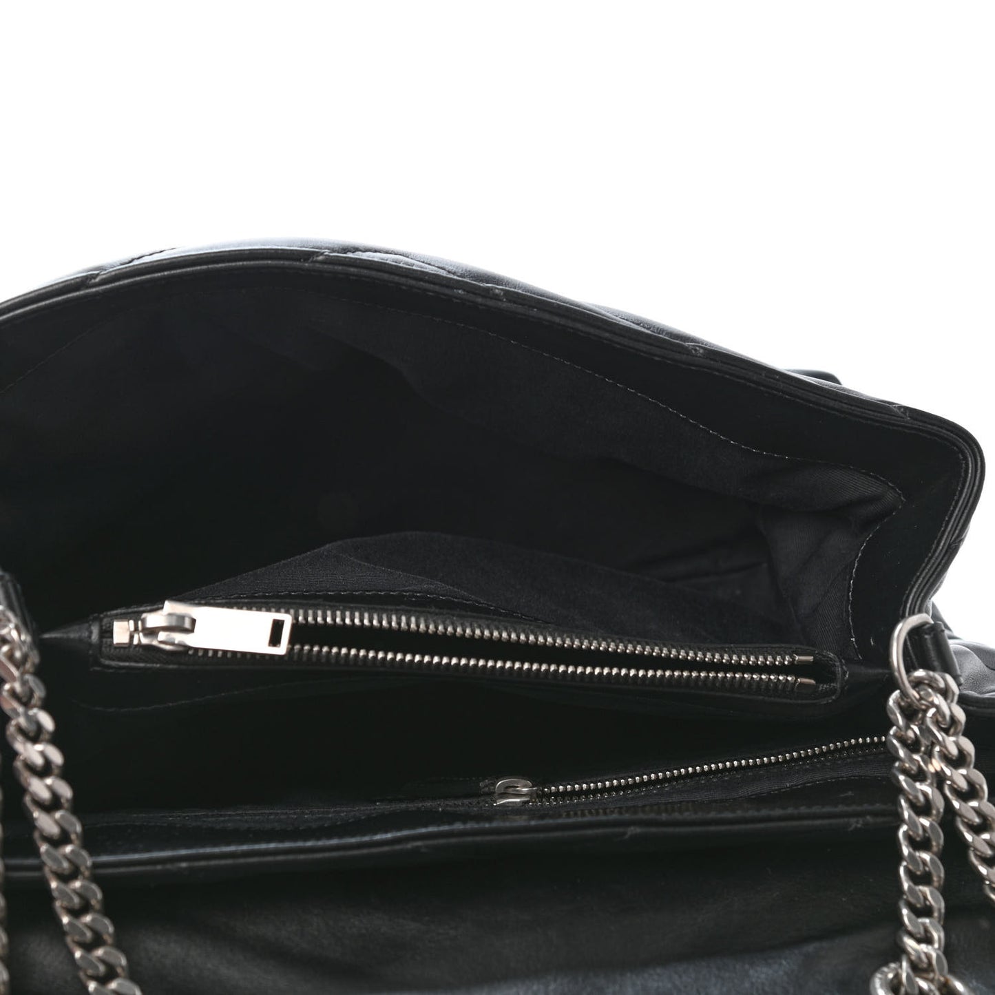 Calfskin Y Quilted Monogram Medium Loulou Chain Satchel Black