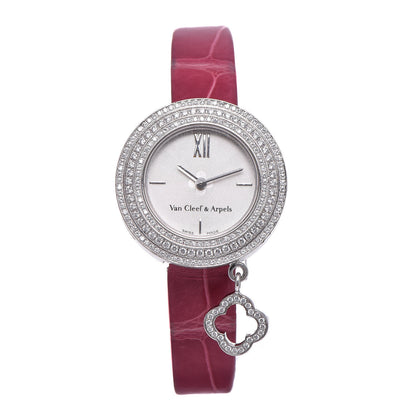 Van Cleef & Arpels 18K White Gold Alligator Diamond Bezel 25mm Charms Quartz Watch 1 of 7