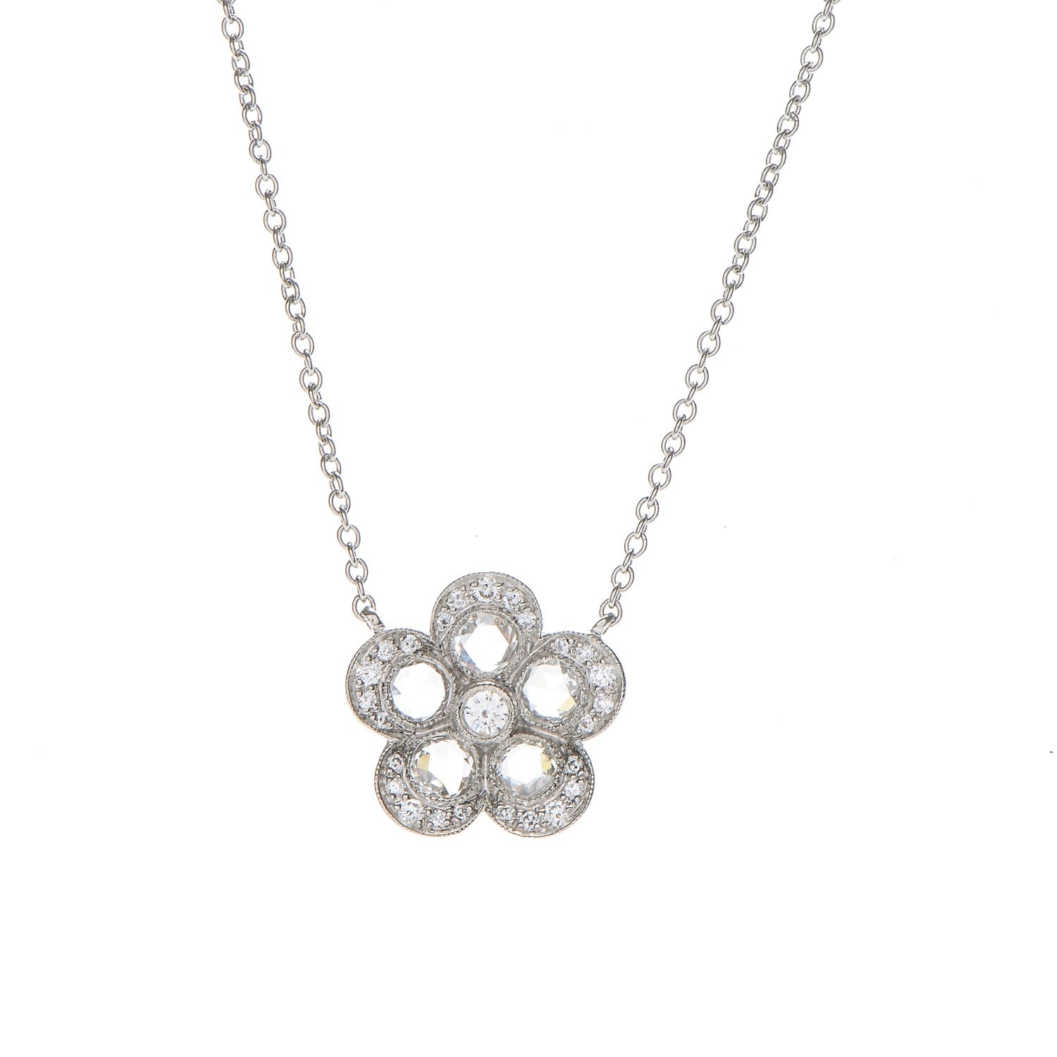 Tiffany Platinum Diamond Small Enchant Flower Pendant Necklace 3 of 7