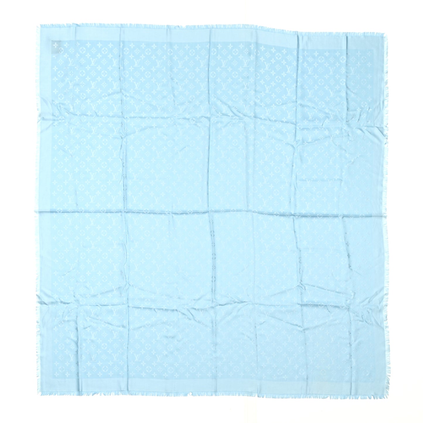 Silk Wool Monogram Shine Shawl Light Blue