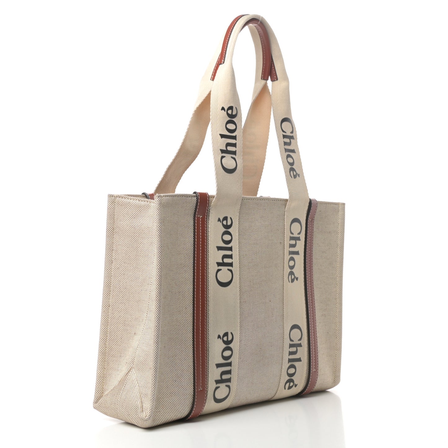 Cotton Calfskin Medium Woody Ribbon Tote White Brown