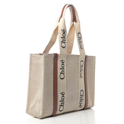 Chloe Cotton Calfskin Medium Woody Ribbon Tote White Brown 3 of 8