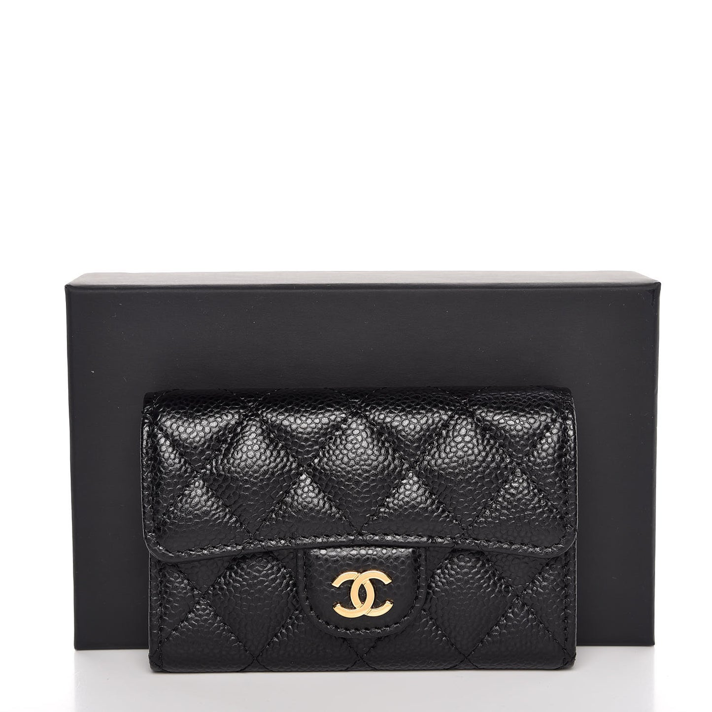Caviar Quilted Flap Card Holder Black