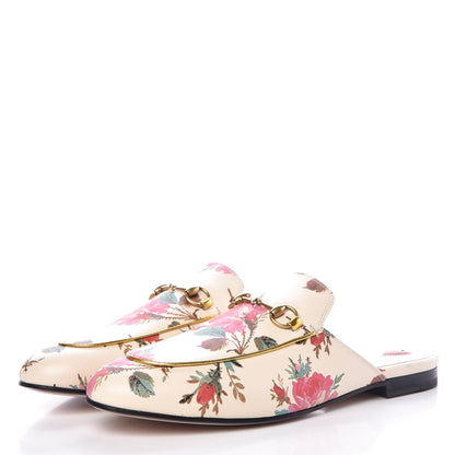 Gucci Calfskin Stamp Allover Rose Princetown Slippers 40.5 Ivory Multicolor 3 of 9