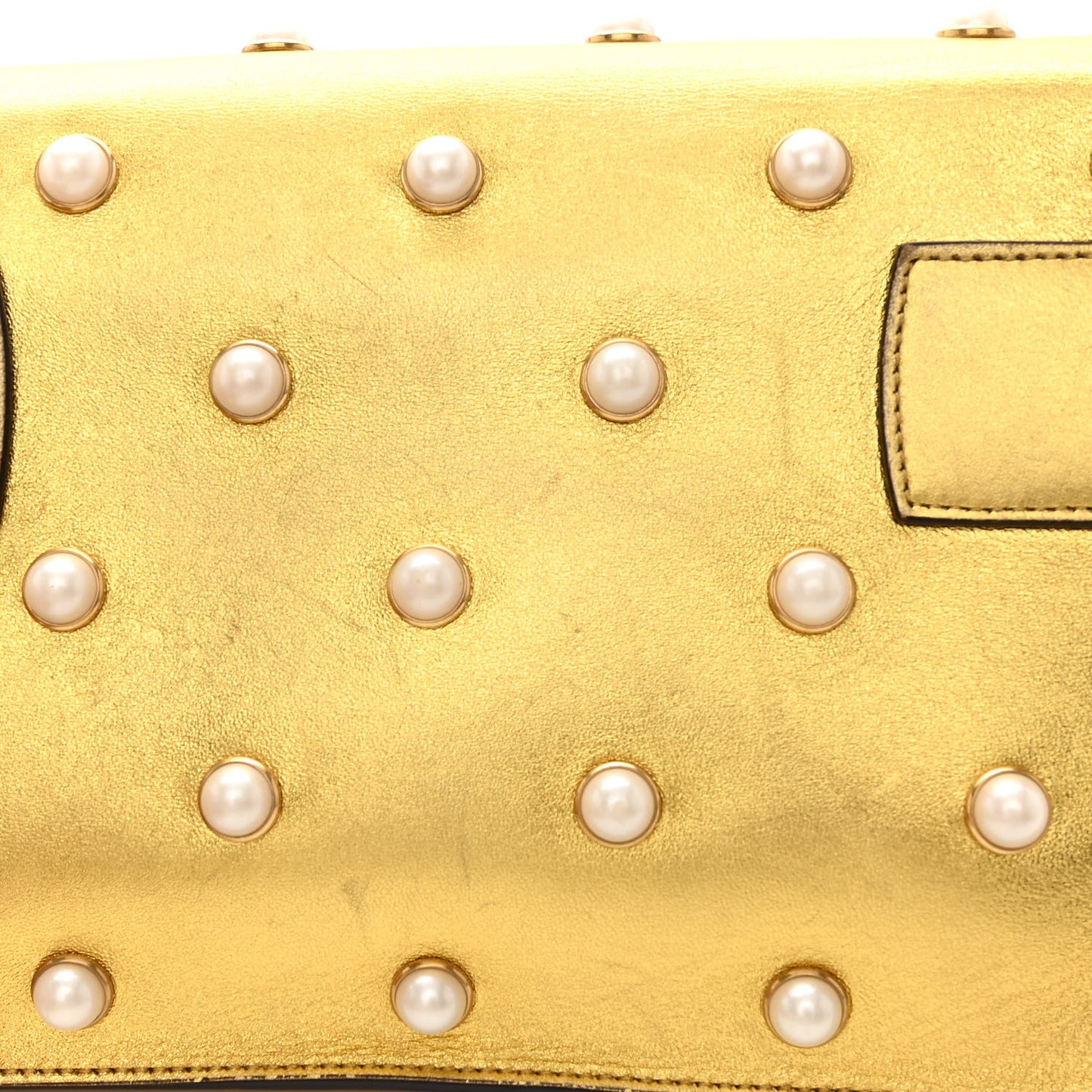 Metallic Nappa Pearl Studded Mini Queen Margaret Broadway Shoulder Bag Gold
