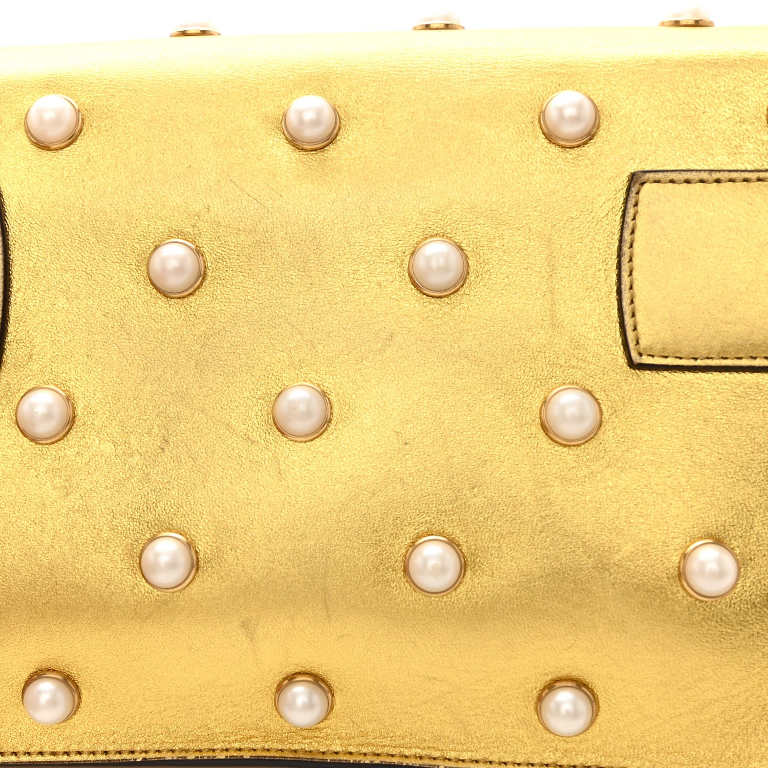 Gucci Metallic Nappa Pearl Studded Mini Queen Margaret Broadway Shoulder Bag Gold 13 of 16