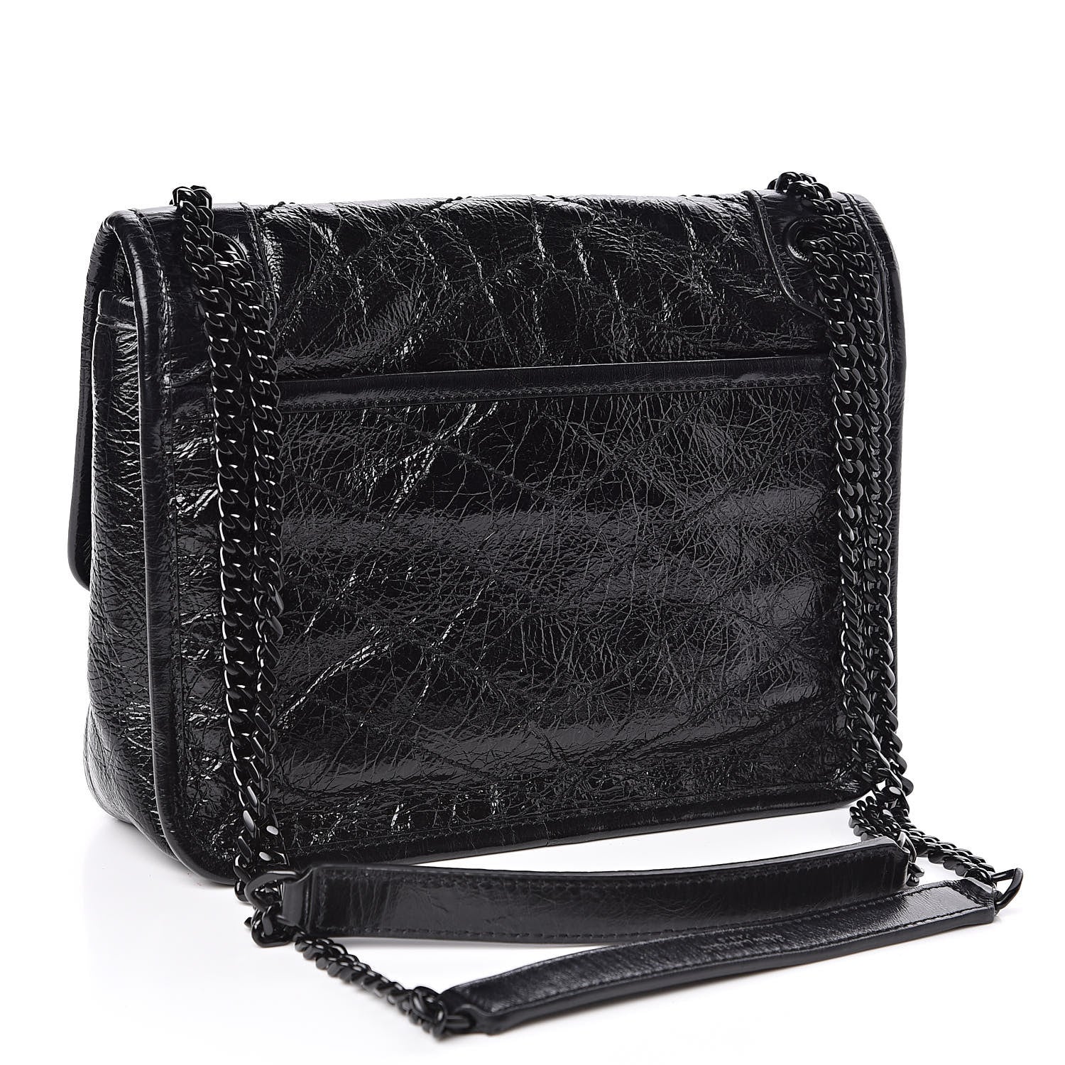 Saint Laurent Crinkled Calfskin Matelasse Monogram Baby Niki Chain Satchel Black 3 of 10