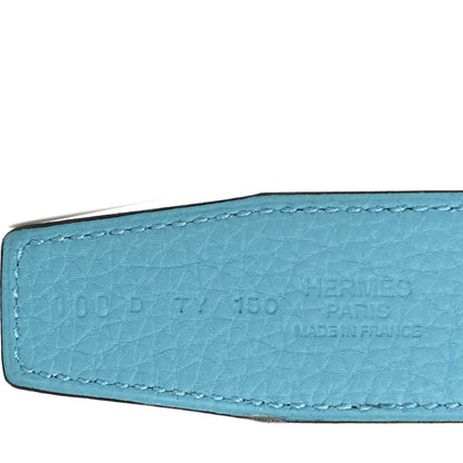 Hermes Togo Sombrero 32mm Guilloche H Belt 100 Bleu Du Nord Bleu Obscur 5 of 6