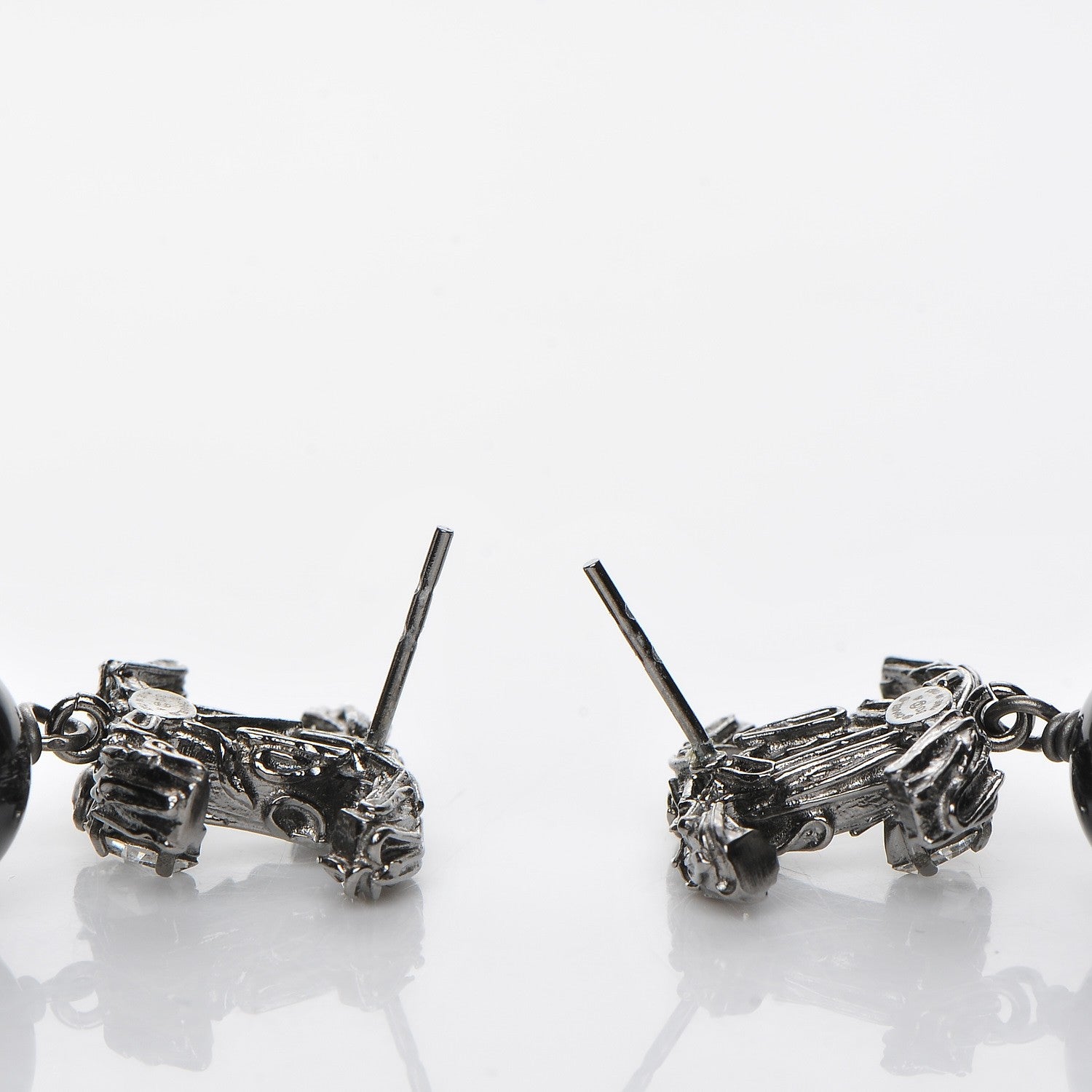 Chanel Crystal Bead CC Drop Earrings Ruthenium Black 3 of 4