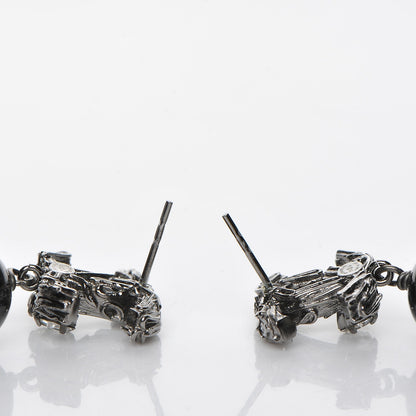 Chanel Crystal Bead CC Drop Earrings Ruthenium Black 3 of 4
