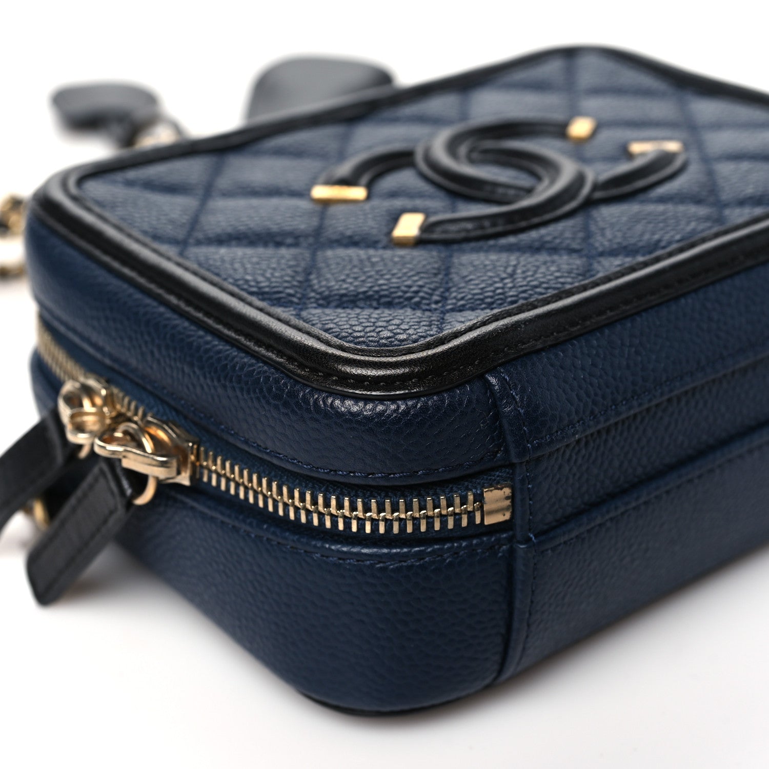 Chanel Caviar Quilted Small CC Filigree Vanity Case Navy Black 9 of 11