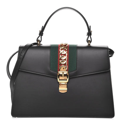 Gucci Calfskin Medium Sylvie Top Handle Bag Black 1 of 8