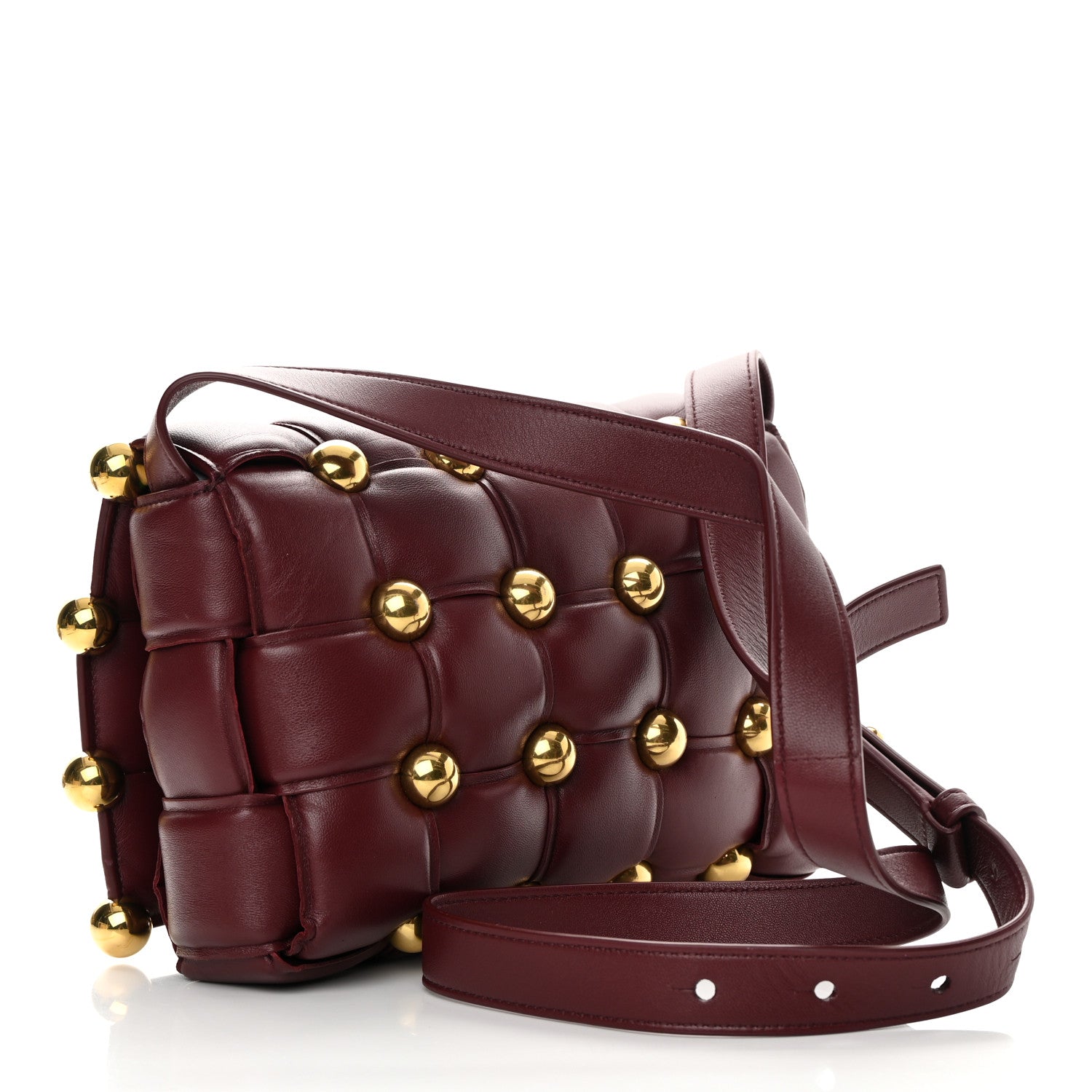Bottega Veneta Nappa Maxi Intreccio Studded Padded Cassette Crossbody Bag Barolo 3 of 12