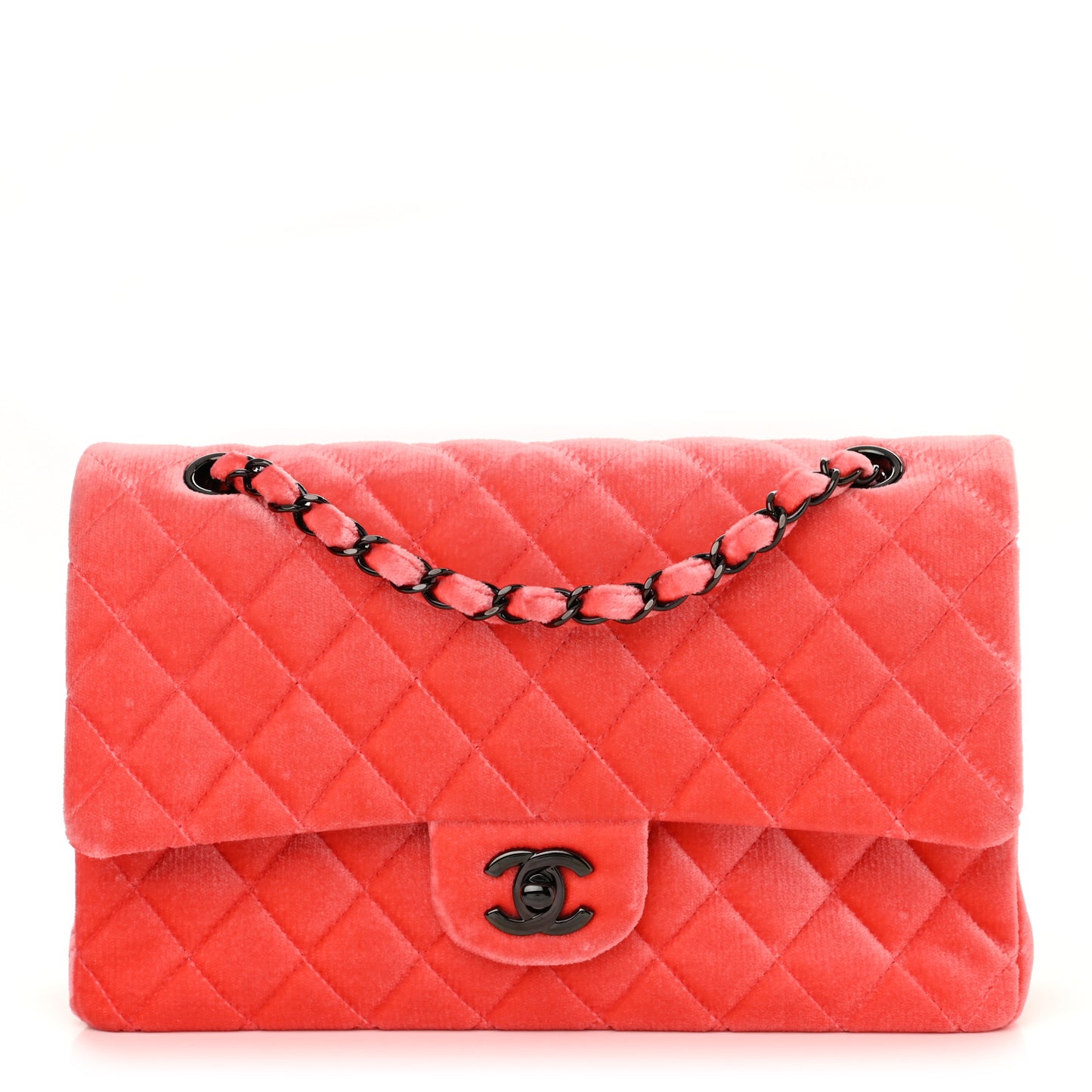 Velvet Quilted Medium Double Flap Coral