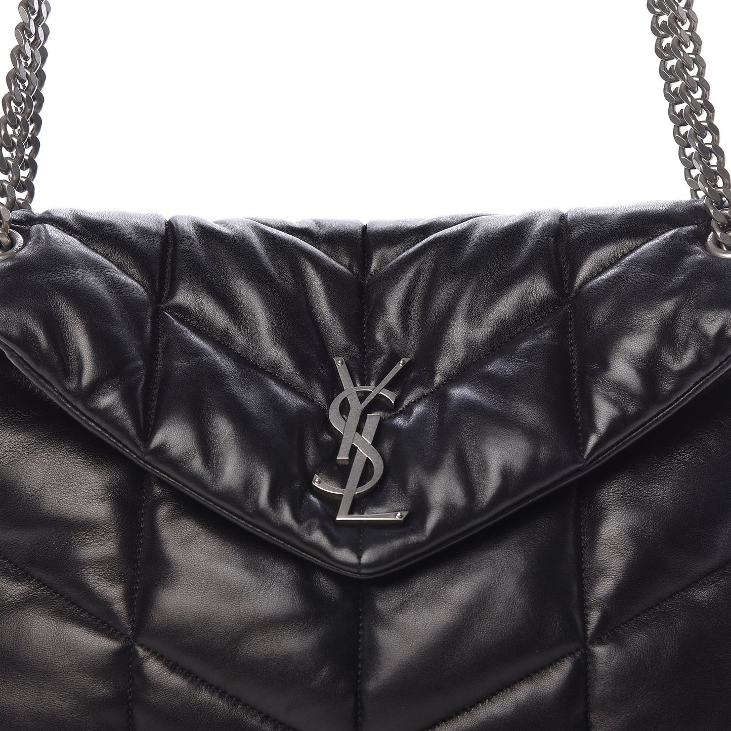 Lambskin Quilted Medium Loulou Puffer Monogram Chain Satchel Black