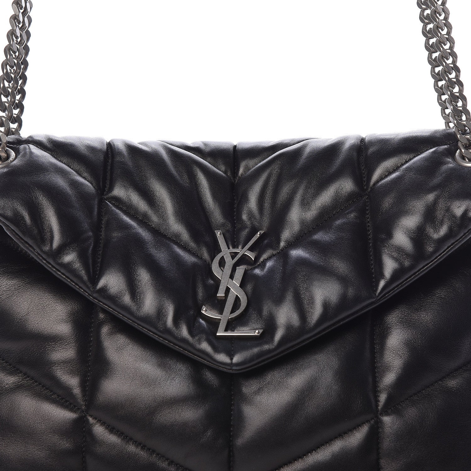 Saint Laurent Lambskin Quilted Medium Loulou Puffer Monogram Chain Satchel Black 8 of 10