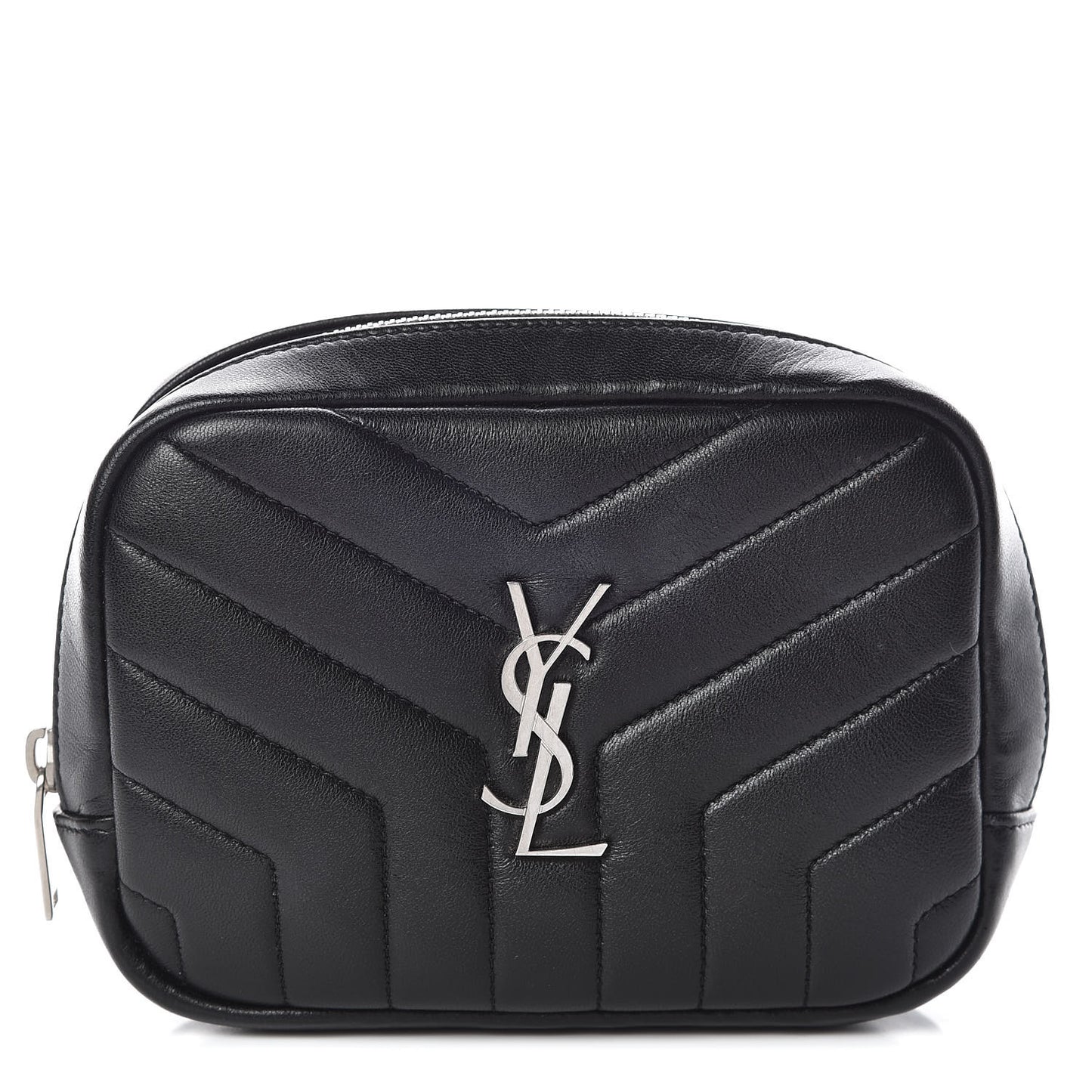 Lambskin Y Quilted Monogram Loulou Cosmetic Case Black