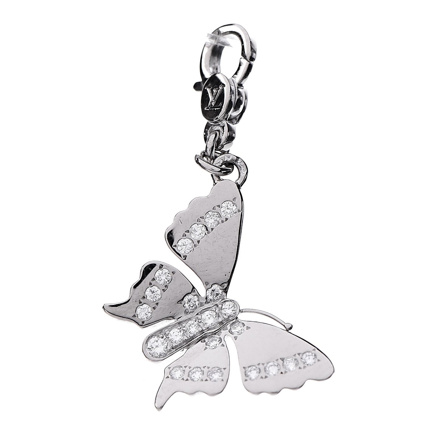 Louis Vuitton 18K White Gold Diamond Butterfly Charm Pendant 1 of 3