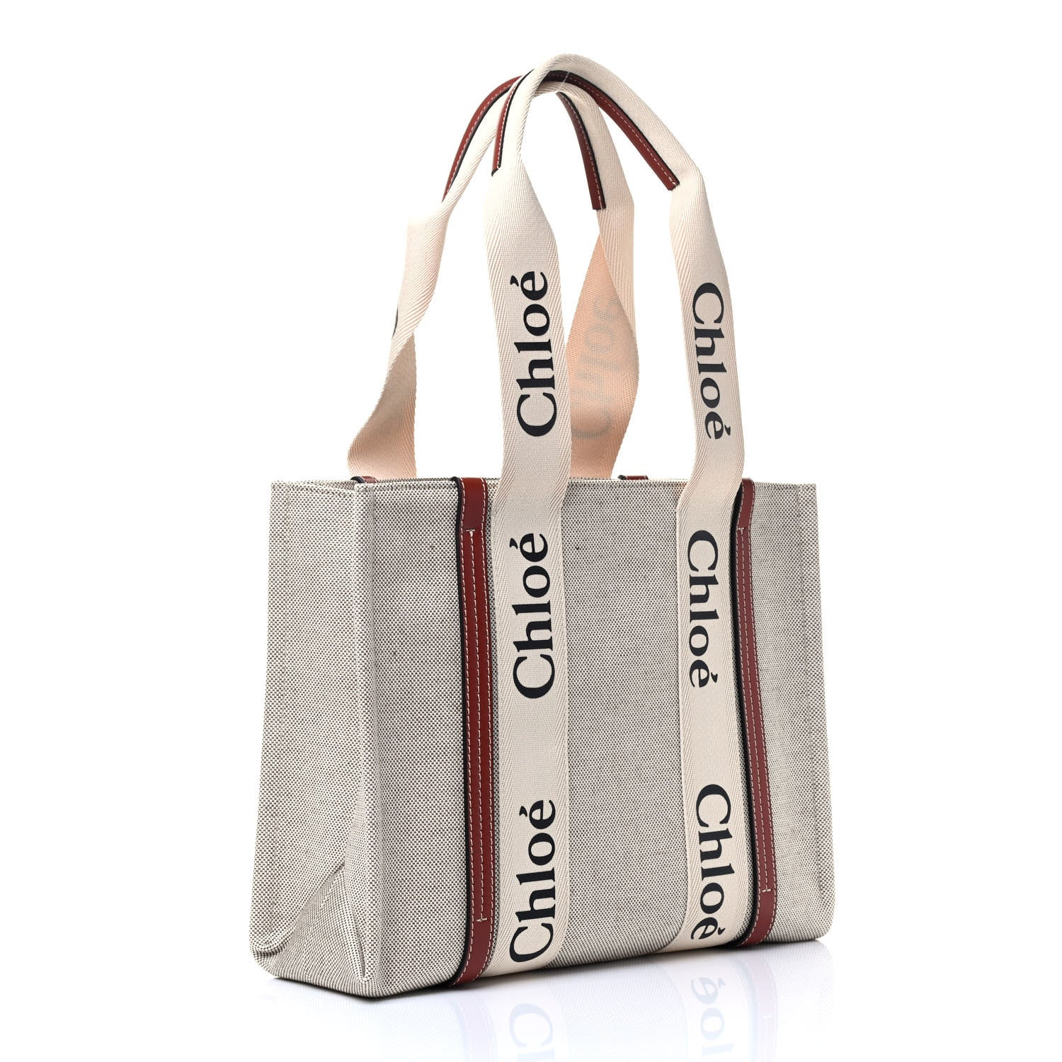 Chloe Cotton Calfskin Medium Woody Ribbon Tote White Brown 2 of 4