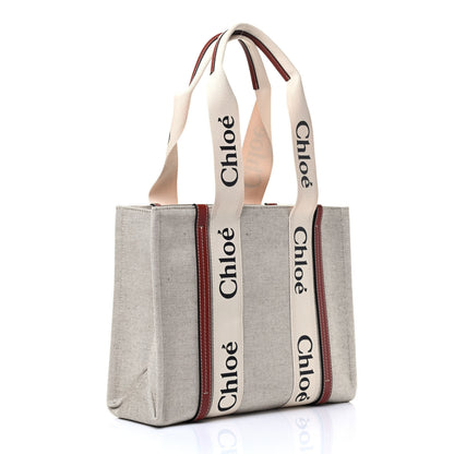 Chloe Cotton Calfskin Medium Woody Ribbon Tote White Brown 2 of 4