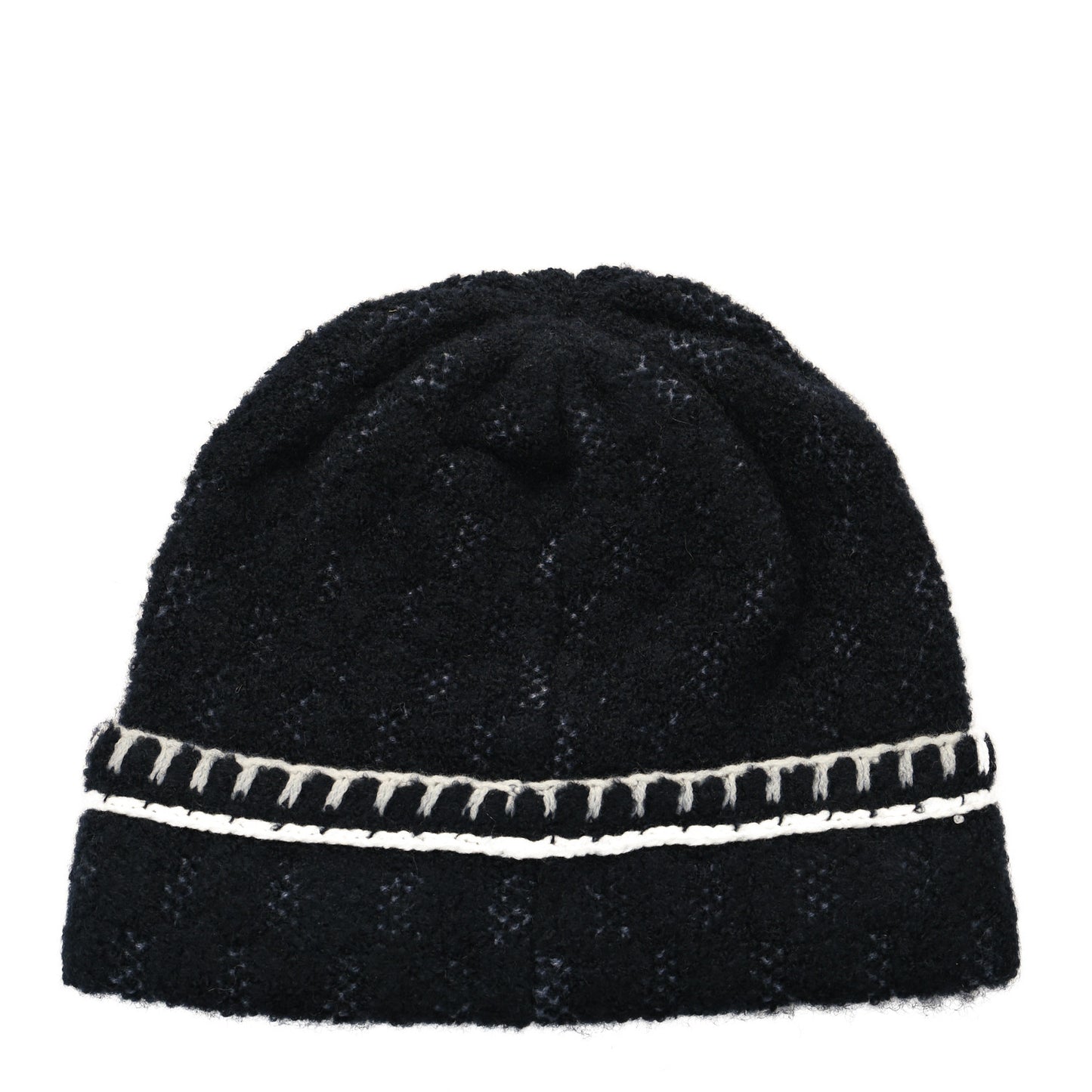 Cashmere Wool Silk CC Beanie Hat Black White