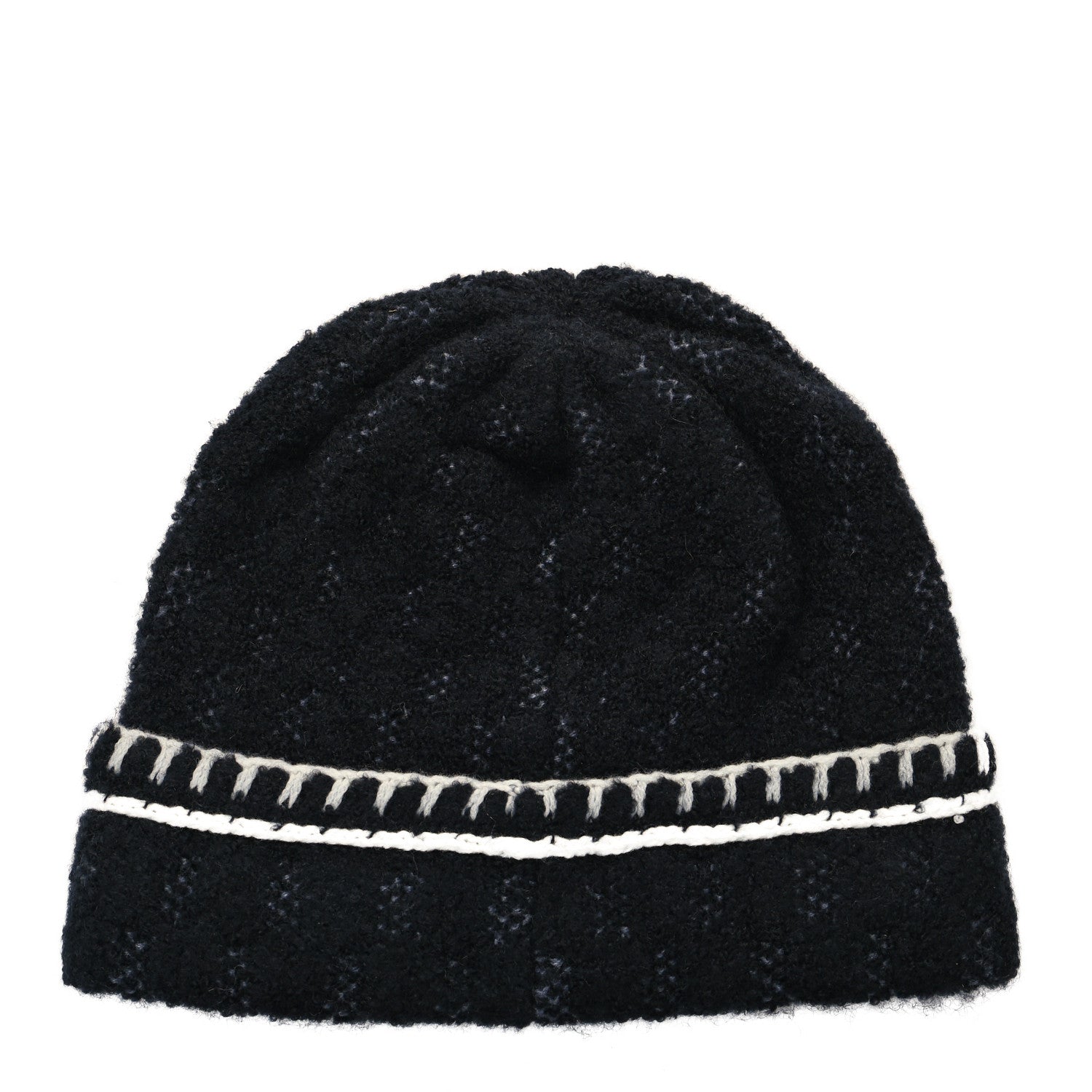 Chanel Cashmere Wool Silk CC Beanie Hat Black White 2 of 4