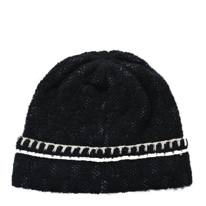 Chanel Cashmere Wool Silk CC Beanie Hat Black White 2 of 4