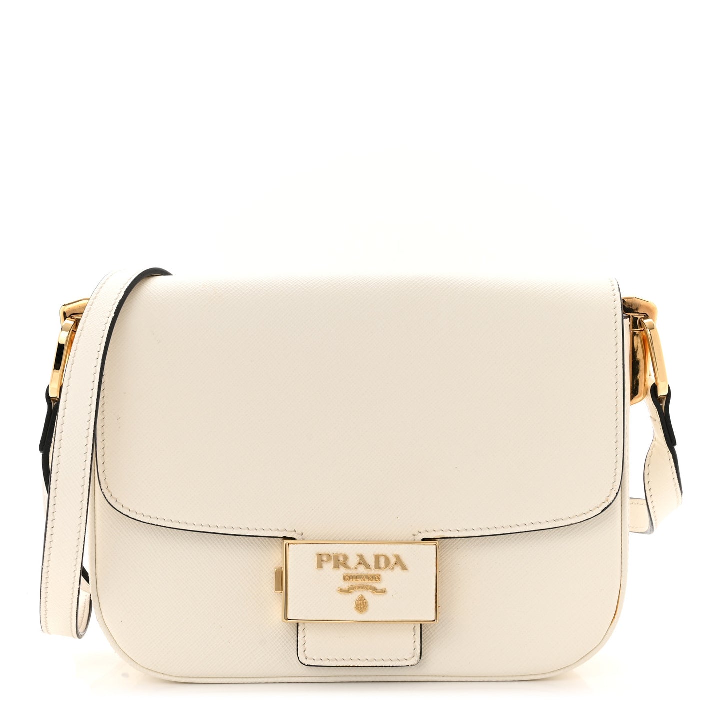 Saffiano Lux Embleme Flap Shoulder Bag White
