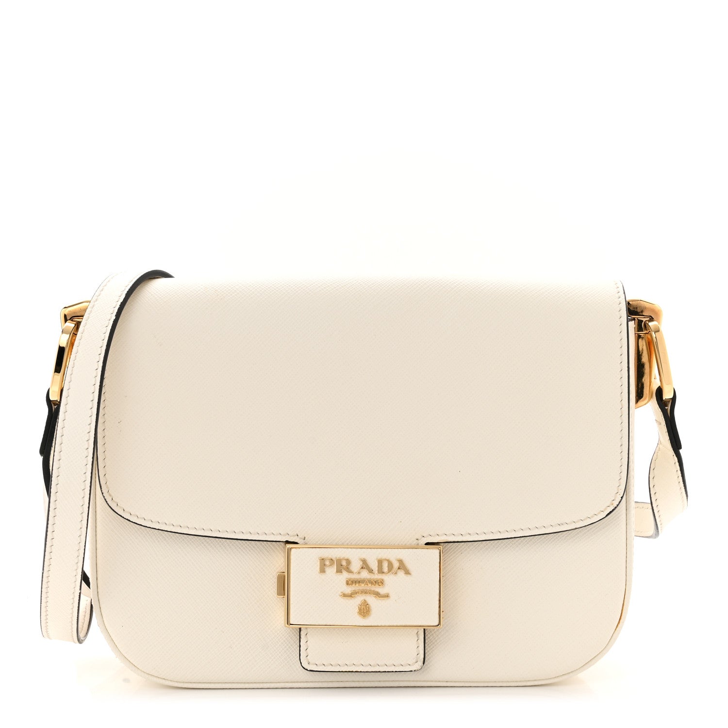 Prada Saffiano Lux Embleme Flap Shoulder Bag White 1 of 12