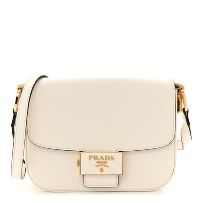 Prada Saffiano Lux Embleme Flap Shoulder Bag White 1 of 12