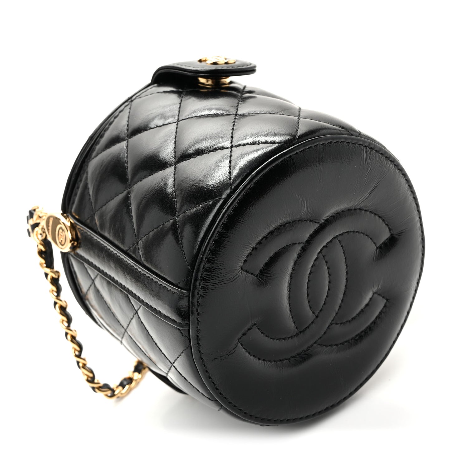 Lambskin Quilted Chain Top Handle Vanity With Chain  Black