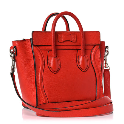 Celine Drummed Calfskin Nano Luggage Vermillion 3 of 25