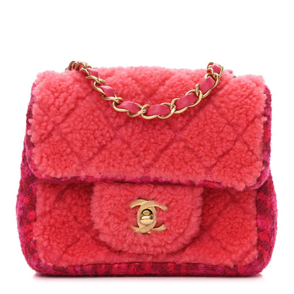 Chanel Shearling Tweed Quilted Mini Square Flap Bag Pink 1 of 12