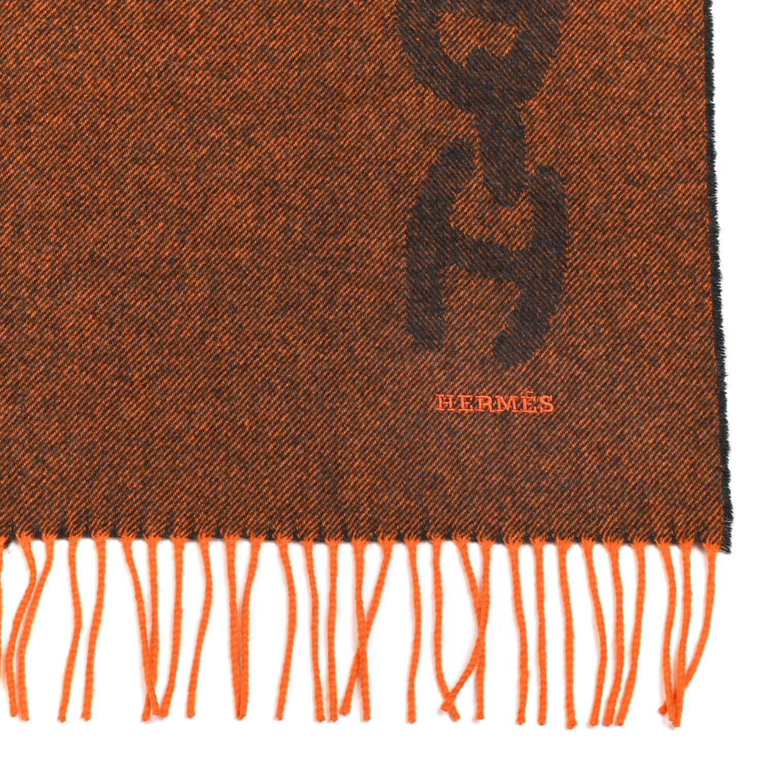 Hermes Cashmere Crazy Chain Muffler Orange Anthracite 970039