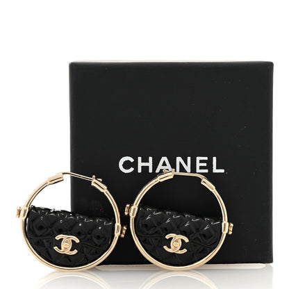 Chanel Metal Resin Quilted Flap Bag Hoop Earrings Black Gold 5 of 5