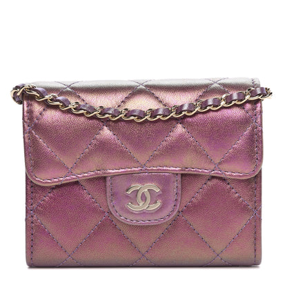 Chanel Iridescent Lambskin Quilted Flap Card Holder On Chain Purple 1 of 11